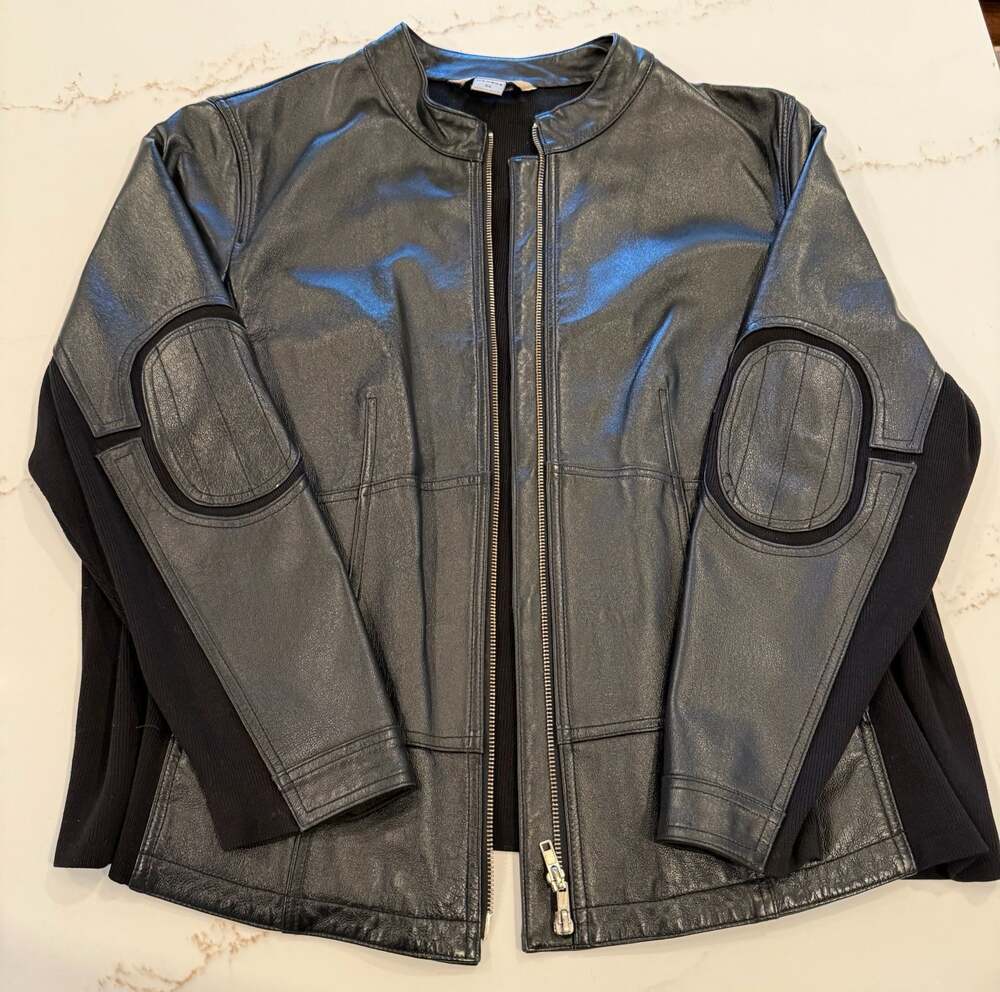 Hygard Collection Women's Genuine Leather and Knit Bomber Jacket, Size 2X